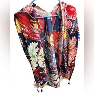 Jessica McClintock Tropical Bird Floral Kimono NWT Resortwear Tassel Y2K 37.5"